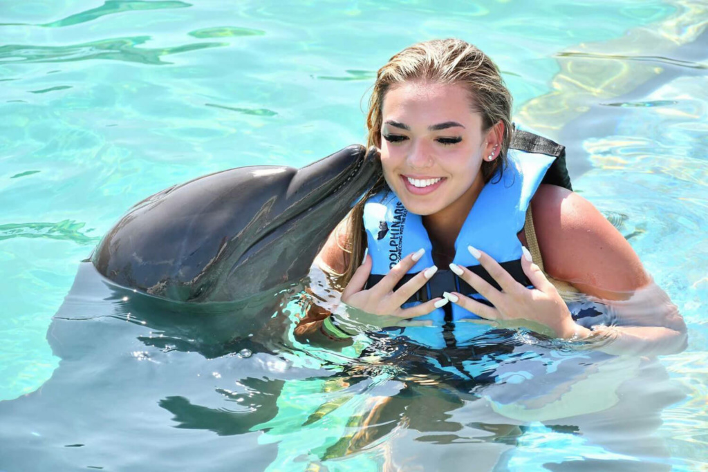 chica nadando con delfines en cancun